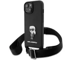 Karl Lagerfeld Saffiano Case Metal Ikonik for iPhone 15 Black