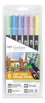 Tombow ABT-6P-2 Dual Brush Pen Set – 6 spalvų – smailusis ir teptuko antgalis