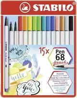 STABILO Pen 68 Brush 15 spalvų – asorti | Vandeniniai rašikliai teptukai