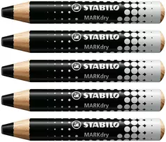 STABILO MARKdry Sausai trinamas pieštukas lentoms, juodas, 5 vnt.