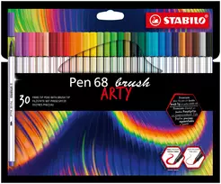 STABILO Pen 68 brush ARTY Edition Brush Pen Set - 30 Assorted Colors in Cardboard Case