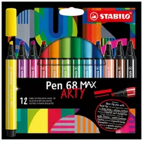 STABILO Pen 68 MAX 12 dalių ARTY Edition flomasterių rinkinys su kaltiniu antgaliu plastikiniame dėkle