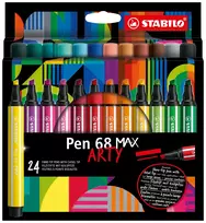 STABILO Pen 68 MAX 24 dalių etui ARTY flomasteriai su kaltiniu antgaliu