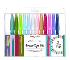 Pentel Brush Sign Pen Artist 12 Pastel Brush Pen Set SES15C-12