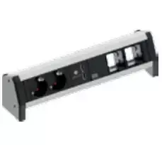 Bachmann DESK 1 Stalo jungčių skydelis, aliuminis, juodas, 2 AC lizdai, 230 V, 16 A, USB įkrovimas