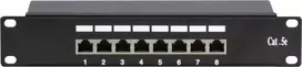 DSIT DS-10Patch5-8FTP 10 colių 8 prievadų FTP CAT 5e skydinė jungtis, 1U montavimui į stelažą, ekranuota RJ45, LSA+ IDC, juoda