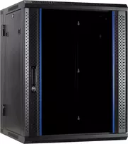 DSIT 18U sieninis serverio spintos korpusas su grūdinto stiklo durimis, reversinėmis, 600x600x900 mm, juoda