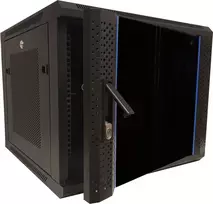 DSIT DS6609ZP 9U 19 colių sieninis serverio spintos korpusas su stiklo durimis ir perforuotais šoniniais skydais, 600x600x501 mm, juodas