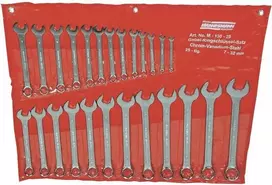 BRÜDER MANNESMANN M130-25 25 dalių kombinuotų veržliarakčių rinkinys, metriniai 6-32 mm, chromo vanadžio plienas, DIN 3113, tekstiliniame susukamame dėkle