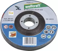 Wolfcraft 1622300 pjovimo diskas su įdubusiu centru 125 mm x 22,23 mm x 1,0 mm, 5 vnt.