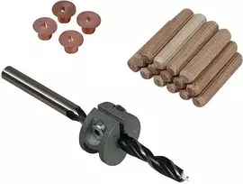 Wolfcraft 8 mm buko medienos kaiščių rinkinys su grąžtu, gylio ribotuvu ir žymekliais (50 kaiščių, 56 dalys) 2917000