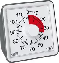 TFA DOSTMANN VISUAL laikmatis, baltas, analoginis 60 minučių mechaninis atgalinės atskaitos laikmatis su tyliu veikimu ir garso signalu (38.2043.10)