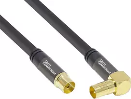 GoodConnections SAT antenos kabelis SmartFLEX, IEC koaksialinis kampinis kištukas į lizdą, auksuotas, keturgubai ekranuotas, 120 dB ekranavimas, juodas, 30 m (GC-M2080)