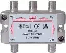 GoodConnections SAT magistralinis skirstytuvas su F jungtimis, 4 krypčių, 5-2250 MHz