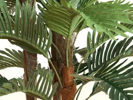EUROPALMS Kentia Palm dirbtinis augalas, 150cm, 3 tikro medžio kamienai, 21 tekstilės lapas, juodas plastikinis vazonas 82511366
