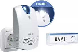 m-e modern-electronics FG1.2 belaidis durų skambutis su vardo lentelė ir šviesos signalu, baltas
