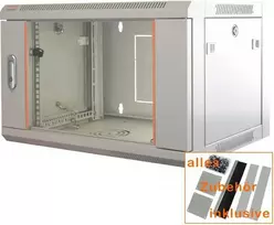 IT-BUDGET 19 inch Tinklo spintelė SWA - 4U - 570 x 350 mm - Stiklinės durelės - Nuimami šonai - Montavimas ant sienos ir ant grindų - Priedų rinkinys - Šviesiai pilka (90ITB19WS4635GG)