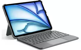 DIGISTOR HK Inateck KB04122 klaviatūros dėklas su jutiklių plokštele iPad 11 inch A16 / Air M3-M2 / Pro, nuimama, apšviesta, QWERTZ vokiška klaviatūra, grafito pilka