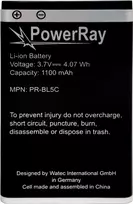 PowerRay baterija PR-BL5C, skirta Nokia E50, N70, N91, 6600, 1100 mAh, biri