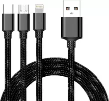 CYOO 3-in-1 USB įkrovimo ir duomenų kabelis - Micro USB, USB-C, Lightning - juodas