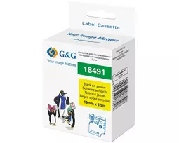 G&G Rhino 21698 Etiketinė juosta 19 mm juoda ant geltonos (pakeičia DYMO 18491)
