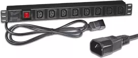 Wirewin NVL8 USV Version 19 colių 1U montuojamas į stelažą PDU, 8x IEC C13 lizdai, IEC C14 įėjimas, 10A, 2300W, juodas
