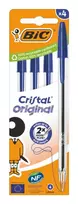 BIC Cristal Original tušinukas, mėlynas, 0,32 mm, 4 vnt. pakuotė 516332
