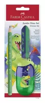 Faber-Castell Dino Jumbo rašymo rinkinys, žalias, 3 pieštukai, 3 mm švinas, ergonomiškas trikampis, atsparus lūžimui, nuo 3 metų 111529