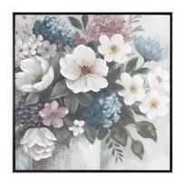Kvadratinis paveikslas gėlių puokštė vazoje 80x80 cm, juodas rėmas