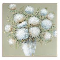 Paveikslas baltų gėlių puokštė vazoje 102x102 cm, šalavijo žalias fonas