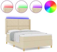 Kiemas lova su LED juostelėmis Kreminė 140 x 190 cm audinys