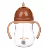 Akuku puodelis su šiaudeliu 280ml rudas A0729