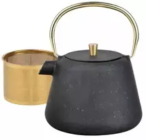 King Hoff Ketaus arbatinukas su sieteliu, emaliuotas vidus, 1 l talpos, juodas su brokatu, aukso detalėmis, KINGHoff, KH 1932