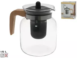 Stiklinis arbatinukas su medine rankena, 1,5 l, 17,5 x 17 x 12 cm, KITCHEN&GO