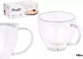 Kinvara Borosilikatinis dvisienis kavos puodelis 140 ml, 6 vnt. rinkinys, matmenys 8 × 10,5 × 7,5 cm, 85374,