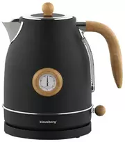 Klausberg Elektrinis virdulys su termometru, nerūdijančio plieno, juodas su medžio detalėmis, 1,7 l, 2200 W, K