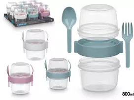 Plastikinis indas su stalo įrankiais, 800 ml, 3 spalvos, 13.8×12.5×10.2 cm, 94909, Leknes