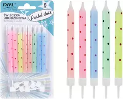 Pastel dots gimtadienio žvakutės, 8 vnt., 9 x 17 x 1, 62075, RAVI Decor