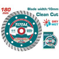 Deimantinis pjovimo diskas TOTAL, Turbo, sausam, šlapiam pjovimui, 180x22 mm, segmento plotis 7,5 mm