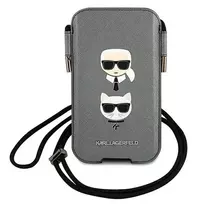 Karl Lagerfeld Ikonik Hardcase, skirta Apple iPhone 12 Pro Max, pilka Saffiano PU, Karl & Choupette Head dizainas