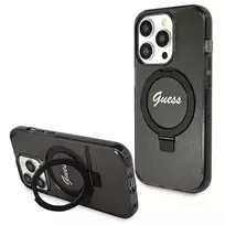 Guess GUHMP14LHRSGSK iPhone 14 Pro 6.1 Hardcase Ring Stand Script Glitter MagSafe Black