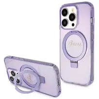Guess GUHMP13XHRSGSU iPhone 13 Pro Max 6,7 inch Purple Hard Case Ring Stand Script Glitter MagSafe
