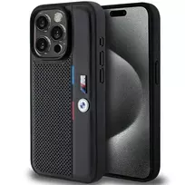BMW Perforated Tricolor Line Hard Case, tinkantis Apple iPhone 15 Pro 6.1, juoda
