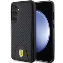 Ferrari FEHCS24MN3PUK Kietas Dėklas Samsung Galaxy S24+ (SM-S926) - Anglies Pluošto Raštas, Susiūtas Dugnas - Juoda