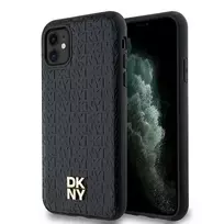 DKNY DKHMN61PSHRPSK iPhone 11 / XR 6,1 inch Black Hardcase Leather Monogram Pattern Metal Logo MagSafe