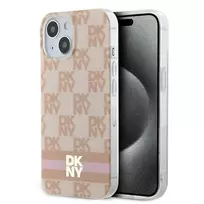 DKNY DKHMP15SHCPTSP Hardcase for iPhone 15 / 14 / 13 6,1 inch Pink Checkered Mono Pattern & Printed Stripes MagSafe