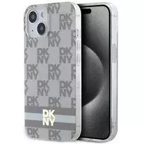 DKNY DKHMP14SHCPTSE Kietas Dėklas, Skirtas iPhone 14/15/13 6,1 inch Smėlio Spalvos Šachmatų Raštu & Spausdintomis Juostelėmis, MagSafe