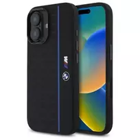 BMW BMHMP16S23SHEB iPhone 16 6,1 colio juodas silikoninis kietas dėklas Hexagon Blue Line MagSafe
