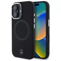 Mercedes-Benz MEHMP16S23SUTTK iPhone 16 6,1 col. juodas silikoninis kietas dėklas su toniniu logotipu ir MagSafe