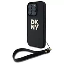 DKNY DKHCP16LPBSWSK iPhone 16 Pro 6,3 colio juodas kietas dėklas su dirželiu ir logotipu